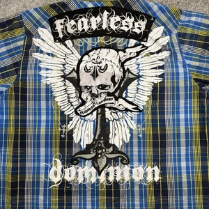 Vintage Y2K Raw Blue Royal Skull Wings Vintage Flanellhemd Herren 3XL Hip Hop Punk - Bild 1 von 10