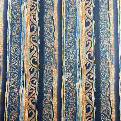 Vintage Abstract Upholstery Fabric Southwest Boho Canvas 51x64 Inches Teal Blue - Image 1 of 4