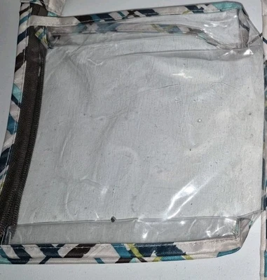 TWO Thirty One 31 Small Zip Pouch CLEAR Travel Sea Plaid Pattern Blues Browns - Image 1 of 2