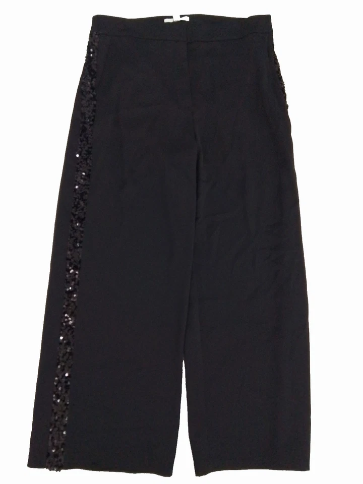Pantalones para mujer M&S talla 14S negros pierna ancha lentejuelas panel lateral bolsillos con cremallera nuevos Foto 1 de 4