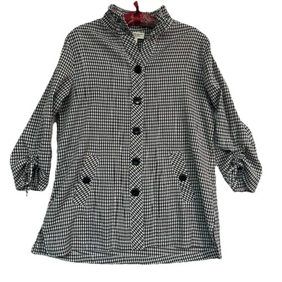 Norm Thompson 纽扣夹克上衣 S 码黑色格子 3/4 袖钢丝领 — 第 1/4 张图片