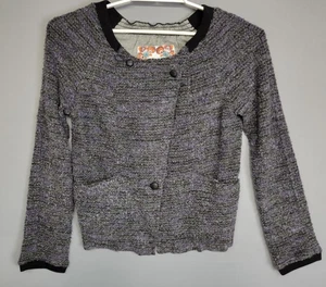 Free People Sweater Womens Large Gray Purple Tweed Textured Knit Button Pockets - Picture 1 of 12
