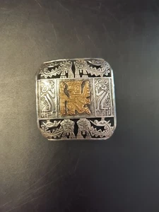 Broche Vintage Plata de Ley 18K Perú Diseño Azteca Precolombino - Imagen 1 de 5