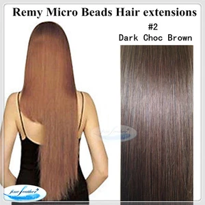 26"Indian Human Micro Beads 6A Hair Extensions 100pcs Double Drawn #2 Dark Brown - Bild 1 von 1