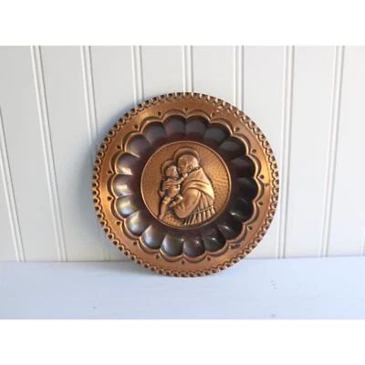 Placa de cobre religiosa vintage pendurada na parede 7" São Cristóvão Santo Antônio - Imagem 1 de 4