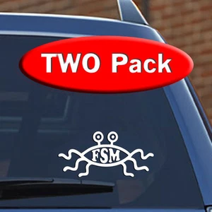 TWO Pack - Flying Spaghetti Monster - 5" White Vinyl Decals - Pastafarianism - Picture 1 of 3