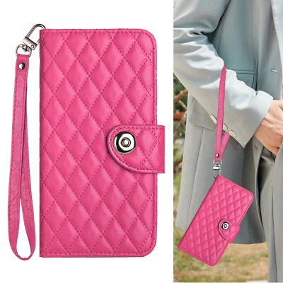 Rose Leather Grid Wallet Phone Case For Infinix Tecno Motorola Google ZTE TCL - Image 1 of 4