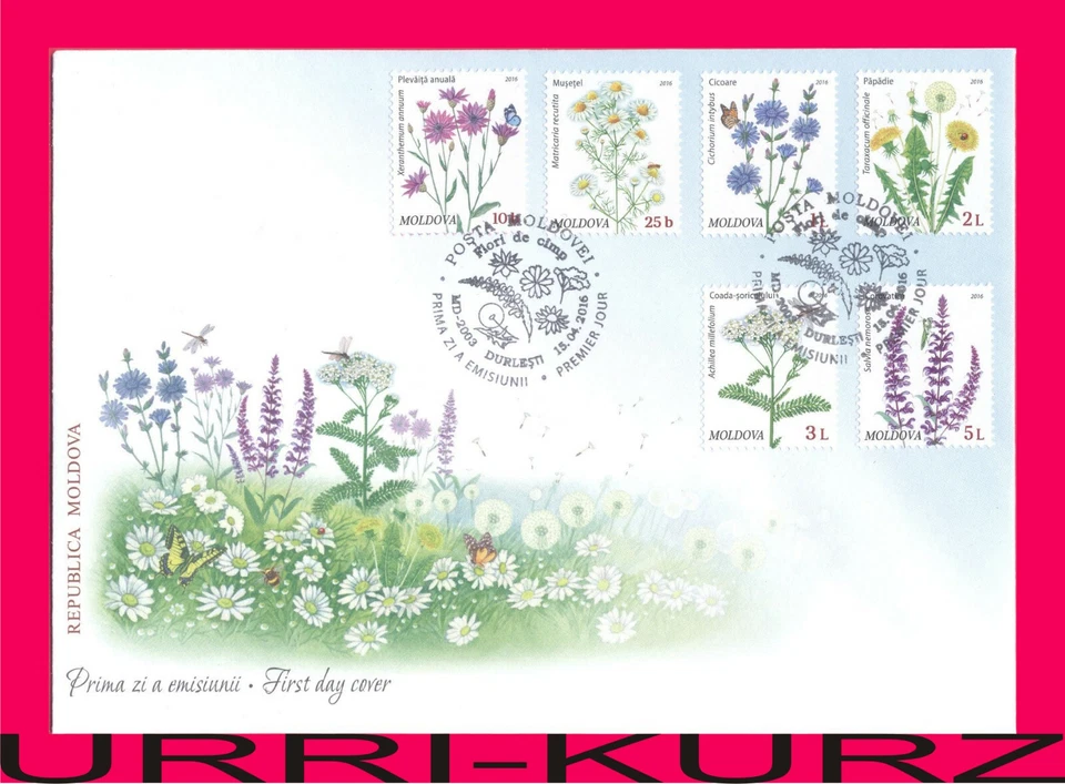 MOLDOVA 2016 Nature Flora Plants Wild Meadow Field Flowers Sc909a Mi951-956 FDC - Image 1 of 1