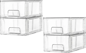 4 Pack Stackable Storage Drawers,Clear Acrylic Drawer Organizers with Handles, E - Picture 1 of 12