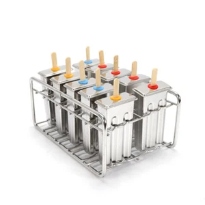 Stainless Steel Mold Pop Ice Lolly Maker Frozen Mould Popsicle Flat Double Slot - Picture 1 of 9