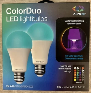 ColorDuo LED Lightbulbs-2pack-multi colored-dimmable-indoor-remote-standard size - Picture 1 of 8