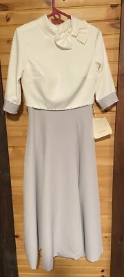 2 piezas. LanTing Vestido Madre de la Novia Con Bolsillos, Chaqueta Gris/Blanco Nuevo con Etiquetas-8 Foto 1 de 4