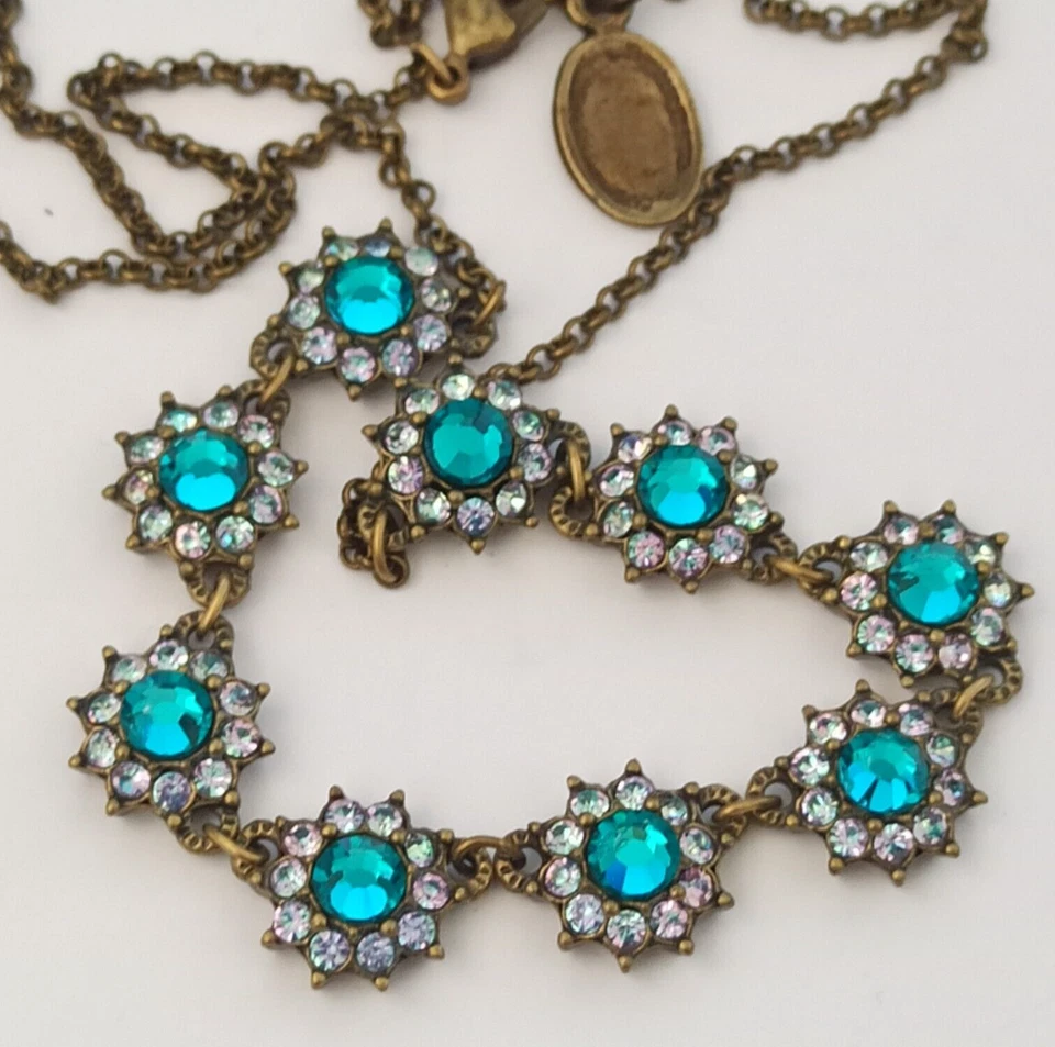 Collar Michal Negrin Azul Iridiscente AB Cristales Flor Romántico Brillante Foto 1 de 4