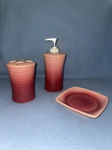 VTG Ombre Ribbed 3 Piece Bathroom Set Soap Dish Lotion Soap Dispenser Toothbrush - Picture 1 of 14