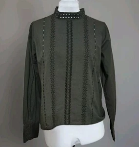 Loft grüne Puffärmel Stehkragen Ösen Bluse Damengröße Small neu mit Etikett - Bild 1 von 13