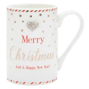 Mad Dots Boxed Christmas Mug Cup with Diamante Heart - Merry Christmas - Picture 1 of 2