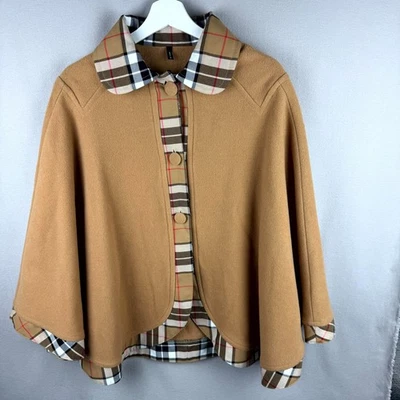 Vintage Eliz Scott Poncho Cape Womens Nova Check Cashmere Wool Peter Pan Collar - Image 1 of 4