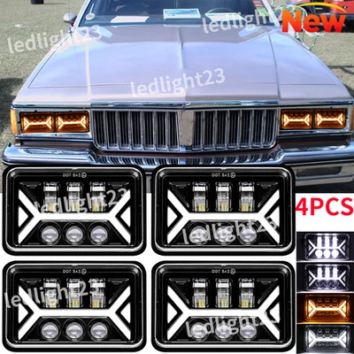 4pcs 4x6" Led Headlights Halo DRL Turn fit Pontiac Parisienne Brougham 1975-1985 - Image 1 of 4