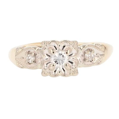 Винтажное помолвочное кольцо из разноцветного золота 14 карат с круглым бриллиантом 14 карат размер 6 - Изображение 1 из 4