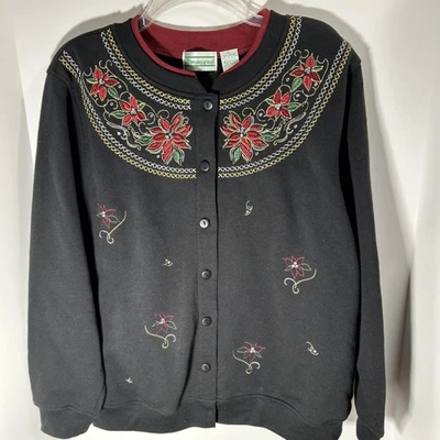 De Colección Shenanigans Negro Cárdigan Sudadera Mujer XL Navidad Vacaciones Bordado Foto 1 de 4