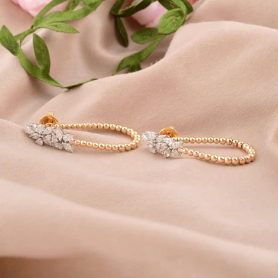 1.80 Ct Natural SI/H Diamond Hoop Beaded Earrings Jewelry 10k Yellow Solid Gold - Image 1 of 4