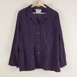FLAX Jeanne Englehart Purple Striped Fine Corduroy Relaxed Loose Button Top M - Picture 1 of 10