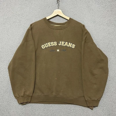 Vintage Guess Jeans Crewneck Sweatshirt Men XL Green Loose Fit Fleece Y2K - Image 1 of 4
