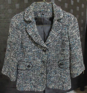 Semantiks Damen schwarz blau Wollmischung Tweed gefüttert 3/4 Ärmel Jacke Gr. 4P Neu ohne Etikett - Bild 1 von 7