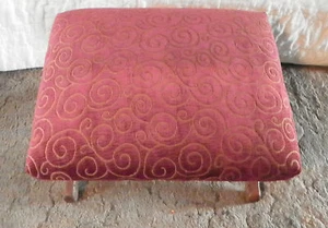 Walnut Footstool Stool with burgundy swirl print  (FS105) - Picture 1 of 5