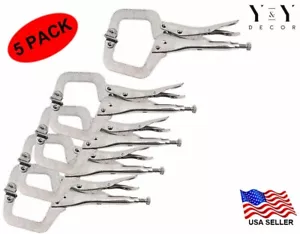 11" Locking C Clamp Pliers 5pc Set With Swivel Pads Welding Vise Clamps Holding - Picture 1 of 4