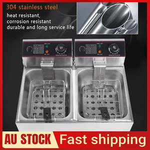 NEW Electric Deep Fryer 12L Commercial Bench Top Double Stainless Steel AU STOCK - Picture 1 of 12