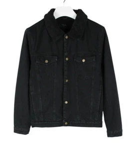 Rolla's Denim Sherpa Jet Black Jacket Men's Medium Trucker Teddykragen - Picture 1 of 11