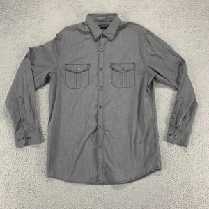 Axist Shirt Mens Medium Gray Stripe Button Up Long Sleeve Cotton Blend Pocket - Picture 1 of 13