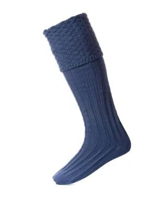 House of Cheviot Ancient Blue Bubble Top Piper Knit Merino Wool Kilt Hose Socks - Picture 1 of 1