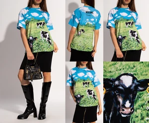 Moschino Couture Oversize T-shirt Farm Countryside Cow Print Graphic Tee XS - Picture 1 of 15