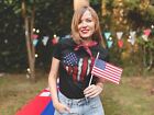 Damen-T-Shirt amerikanische Flagge Herz patriotisch 4. Juli Shirt Amerika Grunge Shir