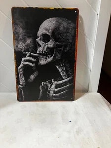 REDUCED!NEW Metal Sign Skull Smoking Vincent Van Gogh Unwanted Gift 8” x 12” - Picture 1 of 3