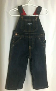 OshKosh BGosh Overalls Baby 12 Mo Dark Denim Red Flannel Heavy Lined Cotton EUC - Picture 1 of 6