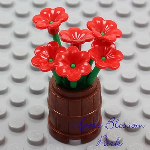 NEW Lego Friends Minifig FLOWER POT BARREL w/Red Pansy Flowers Green Plant Stems - Picture 1 of 1