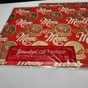Vintage Frohe Weihnachten Mom Forget Me Not Packing Papier Neu aus altem Lagerbestand rot mit Kerzen Menge 2 - Bild 1 von 2