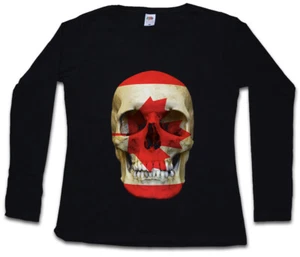 CLASSIC CANADA SKULL FLAG DAMEN LANGARM T-SHIRT Fahne Kanada - Picture 1 of 1