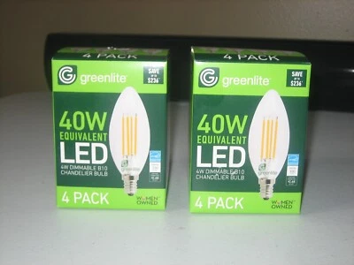2 BOXES Greenlite LED Candelabra Light Bulb B10 4 Pack Decorative Chandelier 4W - Image 1 of 4