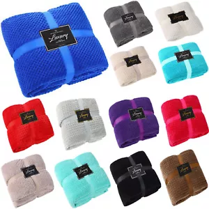 Luxury Popcorn Waffle Blanket Fleece Travel Throw Sofa Bed Warm Cosy Double King - Picture 1 of 26