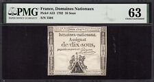 France ~ 1792 ~ 10 Sous Domaines Nationaux ~ PMG Choice Uncirculated 63 ~$168.88