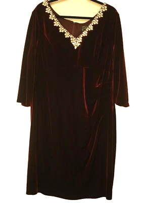Alex Evenings Women's Plus Size 20 Velvet Dress Burgundy Jeweled Ruched Event - Image 1 of 4