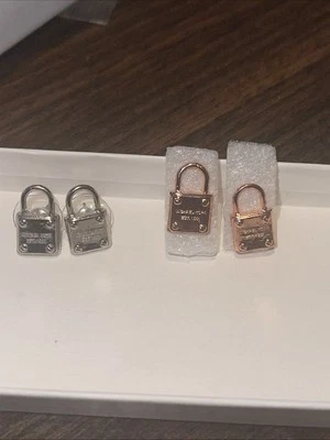 Michael Kors 1- Rose Gold Tone , 1 Silver Tone Padlock Stud Earrings Lot 2 - Image 1 of 4