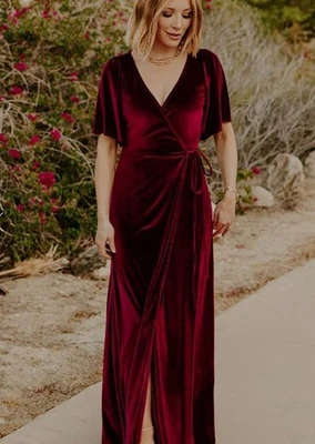 Maxi Vestido Envolvente Baltic Born Meghan Terciopelo Morera Borgoña S Manga Acampanada Foto 1 de 4