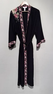 Oscar de la Renta Rosa Etiqueta Kimono Bata Negro Transparente Bordado Floral Mujer XL Foto 1 de 4