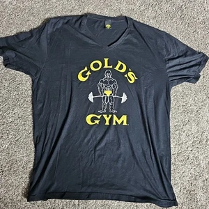 Gold's Gym Black/White/Gold Size XL V-Neck Short Sleeve Activewear Shirt - Picture 1 of 6