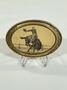 Bucking Bronco Belt Buckle Rodeo Cowboy Vintage Barlow Brass Ranch Cowgirl - Picture 1 of 5
